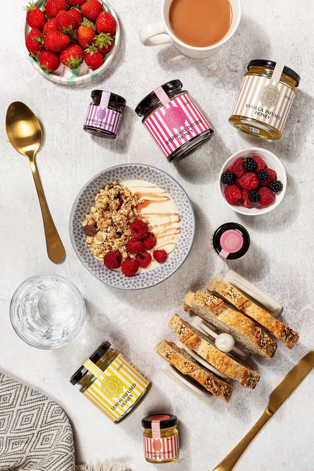 flatlay photography food product cumbria honey